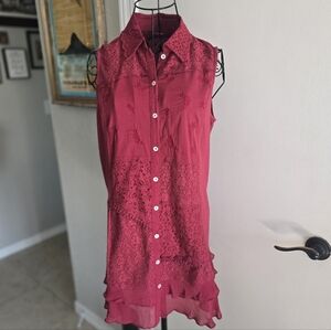 April Cornell Deep Berry Lace-Trim Sleeveless Tunic